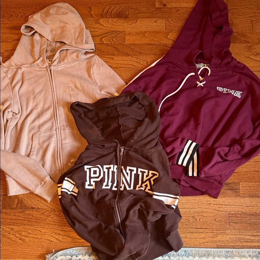 PINK Victoria's Secret Hoodie Trio in Brown, Maroon, and Tan